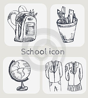 Hand drawn school icon set