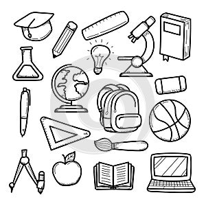 Hand-drawn school vector elements isolated on white background