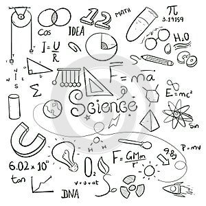 Hand Drawn Science Education Scribble Doodle symbols Vector Random Hand drawn doodles icon