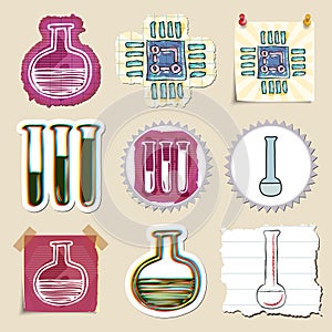 Hand drawn science and laboratory emblems set
