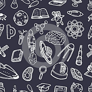 Hand-drawn scientific doodles seamless pattern vector eps10.