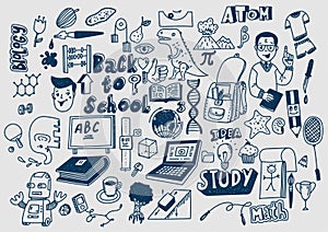Hand drawn scketchy school supplies doodles Learning and education photo