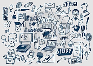 Hand drawn scketchy school supplies doodles Learning and education