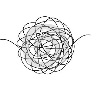 Hand drawn scrawl sketch or black line spherical abstract scribble shape. Vector chaotic doodle circle drawing circles thread clew