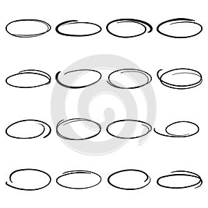 Hand drawn scribble circles, ovals to highlight parts of a text photo