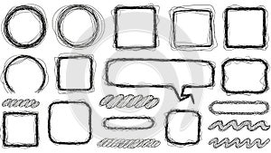 Hand Drawn Scribble Frames, Borders, and Speech Bubble Set