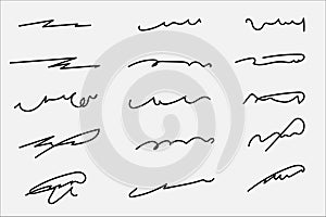 Hand drawn scribble line art element set.