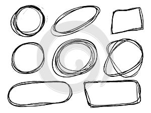 Hand drawn scribble line circles. Doodle circular for message note mark design element