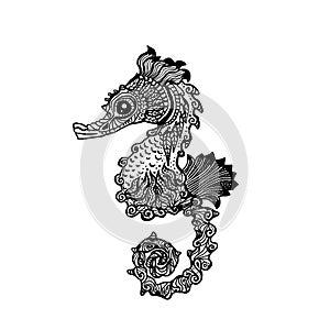 Hand drawn sea horse zentangle style