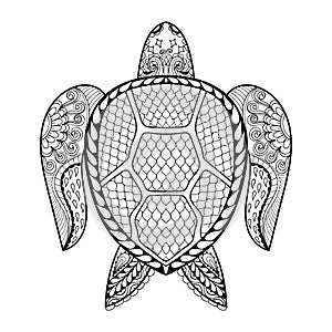 Hand drawn sea Turtle for adult coloring pages in doodle, zentangle tribal style, Mehndi ethnic ornamental tattoo, henna pattern photo
