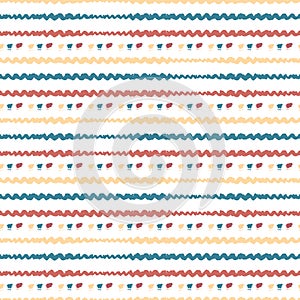 Hand drawn seamless abstract pattern. Vector horizontal stripes background. Colorful