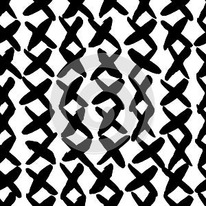 Hand drawn seamless cross shapes pattern. Dry brush and rough