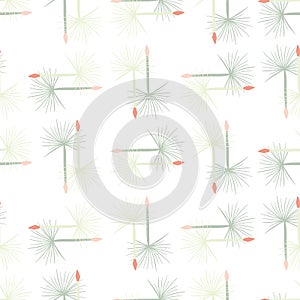 Hand drawn seamless doodle pattern with blue colored dandelion shapes. White background