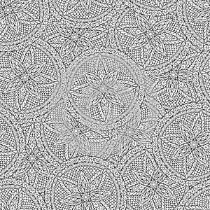 Hand drawn seamless mandala flowers pattern