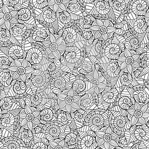 Hand drawn seamless mandala flowers pattern