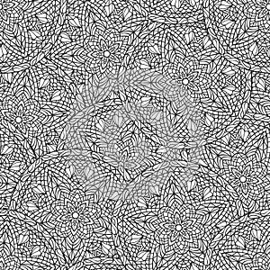 Hand drawn seamless mandala flowers pattern