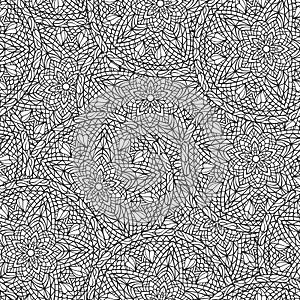 Hand drawn seamless mandala flowers pattern