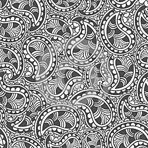 Hand drawn seamless Paisley pattern. Doodle style