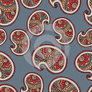 Hand drawn seamless Paisley pattern. Doodle style