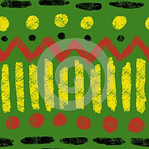 Hand drawn seamless pattern with african geometric ornament design print, Juneteenth freedom 1865 fabric, yellow green