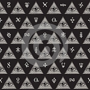 Hand drawn seamless pattern with all-seeing eye