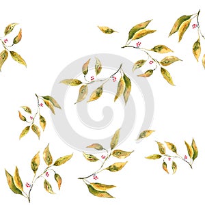 Hand drawn seamless pattern with autumn leaves