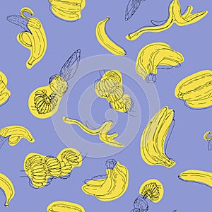 Hand drawn seamless pattern with bananas. Vector Illustration, isolated on white background