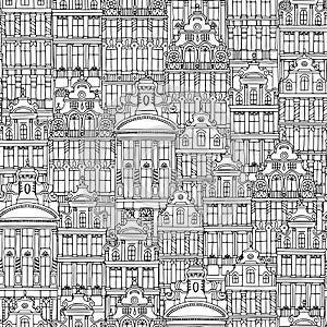 Hand drawn seamless pattern of Belgian houses