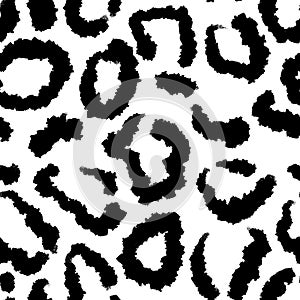 Hand drawn seamless pattern of black white leopard animal fabric print. Wild cheetah textile texture, abstract modern