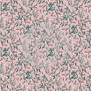 Hand drawn seamless pattern of blooming flowers and leaves. Floral colorful summer collection. Decorative doodle illustration for