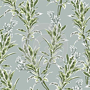 Hand drawn Seamless pattern with Botanical palnts and  leaves Vector illustration,Design for fashion , fabric, textile, wallpaper