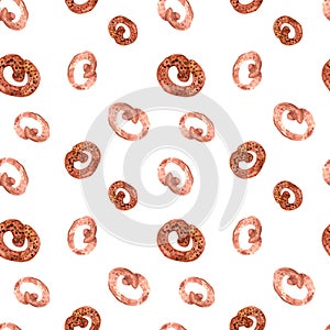 Hand drawn seamless pattern of bread and bakery products.