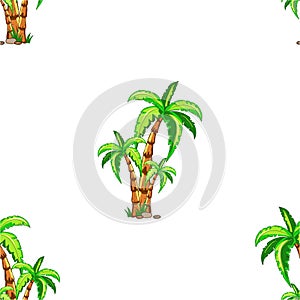 Hand drawn seamless pattern. Cartoon palm tree seamless pattern. Perfect for fabric, wallpaper or giftwrap - Vector