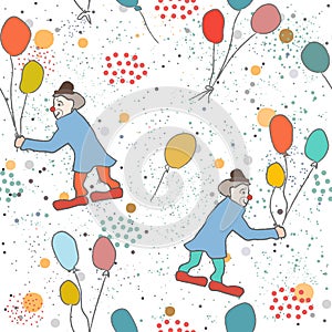 Hand Drawn Seamless Pattern with clown and balloons