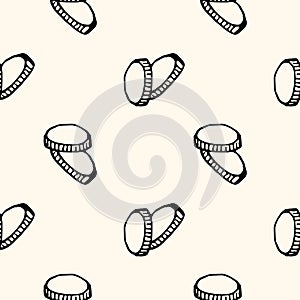 Hand Drawn seamless pattern coins doodle. Sketch style icon. Decoration element. Isolated on white background. Flat design. Vector