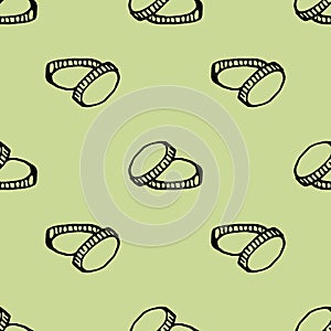 Hand Drawn seamless pattern coins doodle. Sketch style icon. Decoration element. Isolated on white background. Flat design. Vector