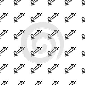 Hand Drawn seamless pattern cruise missile doodle. Sketch style icon. Military decoration element. Isolated on white background.