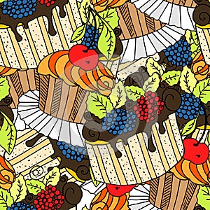 Hand drawn seamless pattern cupcakes.