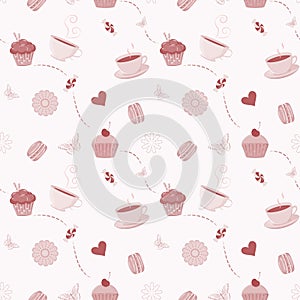 Hand drawn seamless pattern with cupcakes