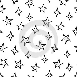 Hand drawn seamless pattern of cute stars on a white background. Doodle vector illustration for Birthday, greeting card, wallpaper