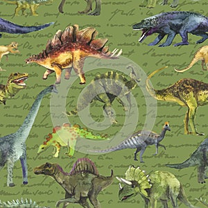 Hand drawn seamless pattern with dinosaurs