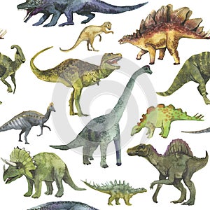Hand drawn seamless pattern with dinosaurs