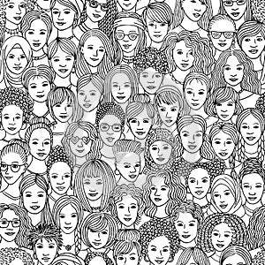 Hand drawn seamless pattern of diverse women