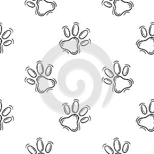 Hand drawn seamless pattern of dog footprints