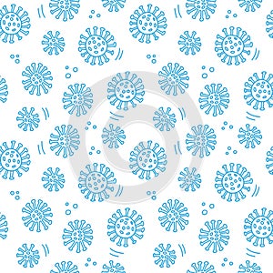 Hand drawn seamless pattern doodle Coronavirus  isolated on white background. Global epidemic of 2019-nCov.