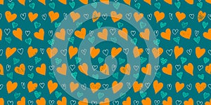 Hand drawn seamless pattern with doodle hearts.