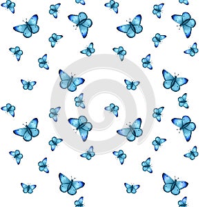 Hand drawn seamless pattern with flying blue butterflies