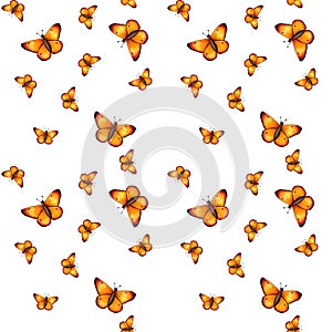 Hand drawn seamless pattern with flying orange butterflies