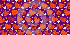 Hand drawn seamless pattern with hearts.