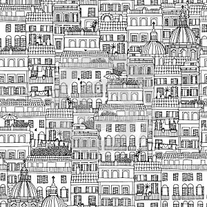 Hand drawn seamless pattern of Italian style houses